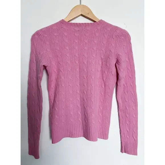 Polo Ralph Lauren Cashmere Sweater Small Medium Cable Pink Long Sleeve Crewneck - Picture 3 of 7